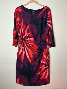 RN Studio Floral Ruched Sheath Dress Size PXL